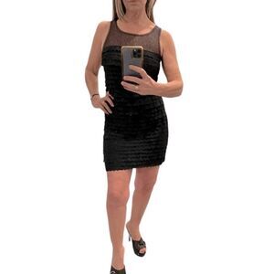 BCBGMAXAZRIA Black Tiered Lace Sleeveless Mini Dress.Size 6